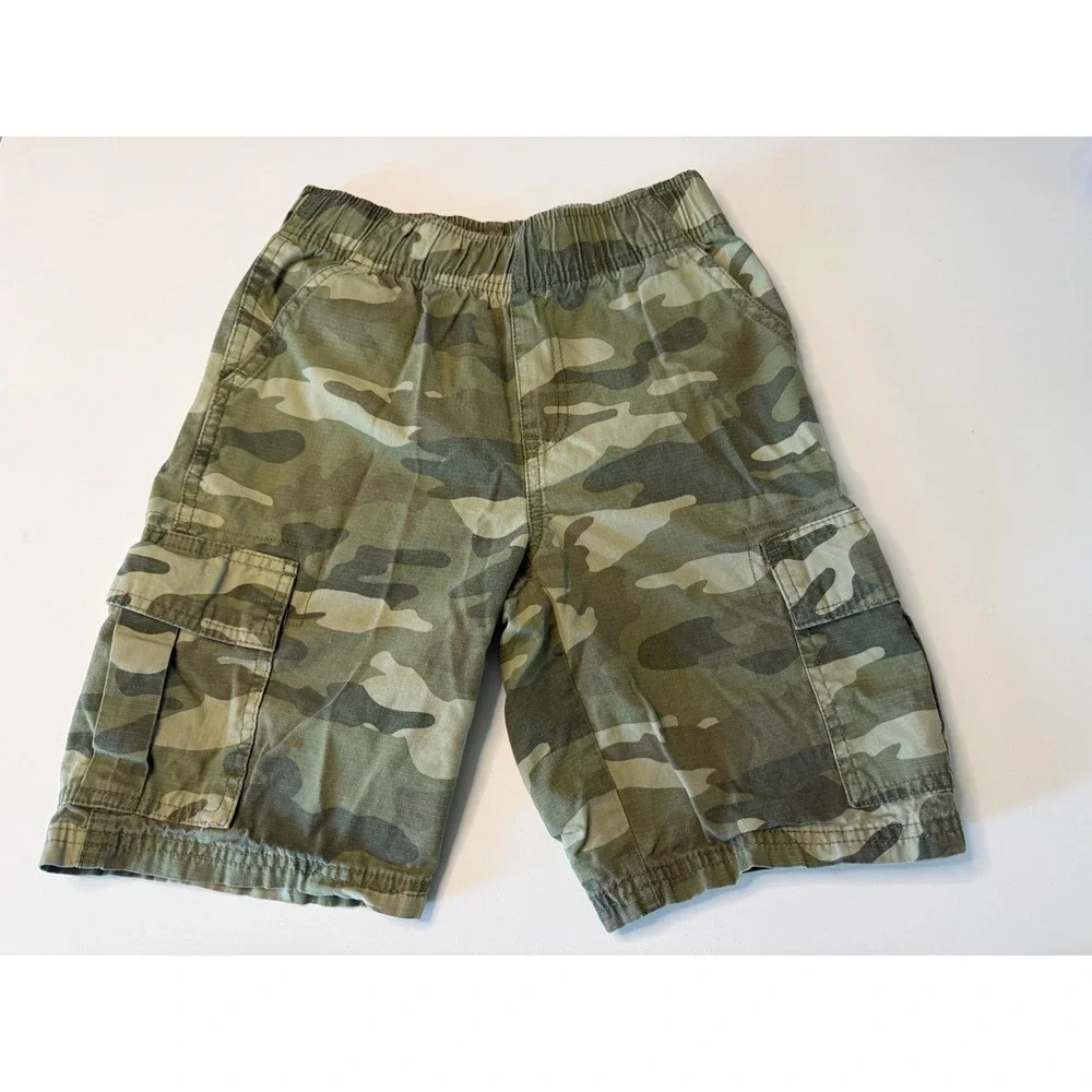 The Childrens Place Boys Camo Cargo Shorts Green Brown Size 8 Adjustable Waist